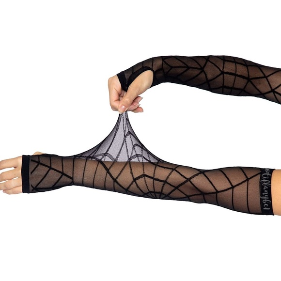Sheer Spider Web Arm Warmers Black - Picture 2 of 6